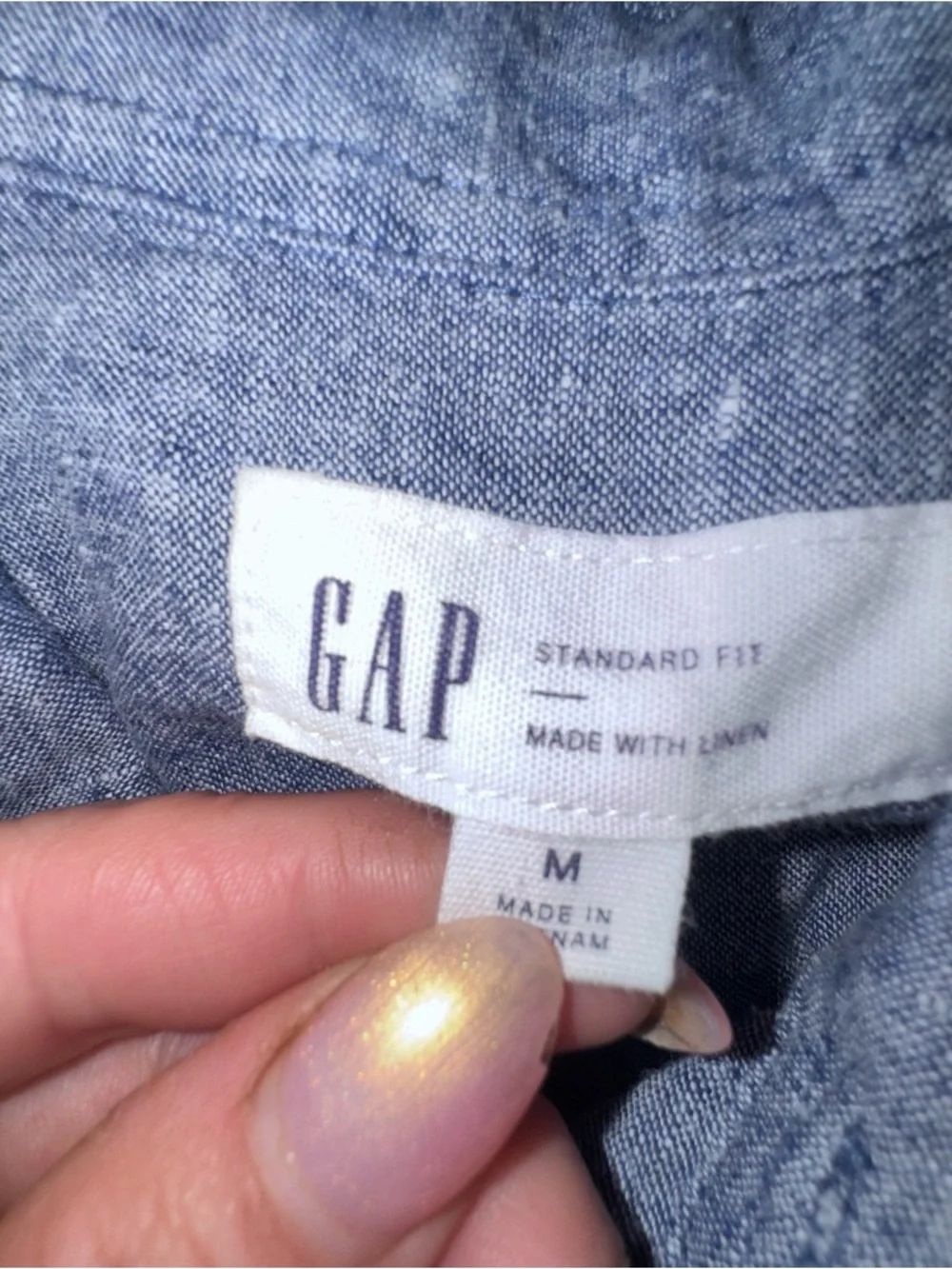 GAP Medium Blue Linen Button Down Shirt Lightweight Coastal Classic Casual - Picture 4 of 5